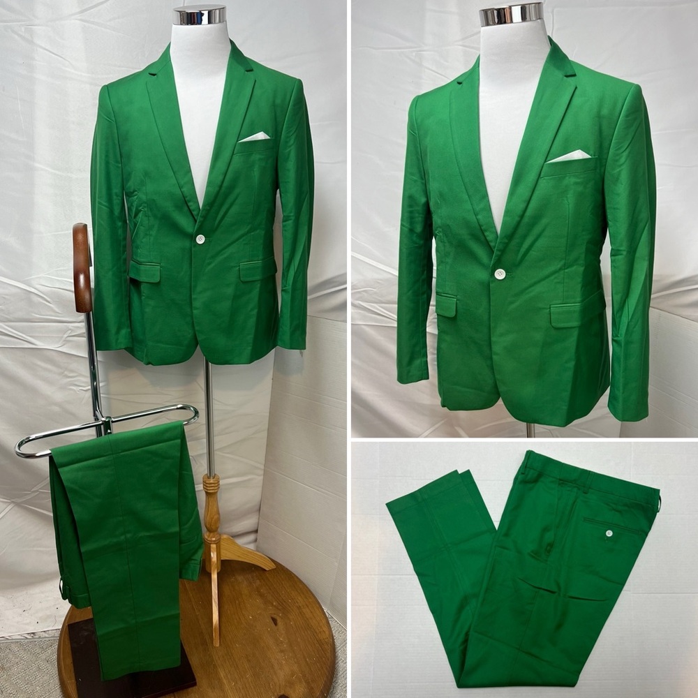 NWT Cloud Style Men's Large Blazer 34x30 Pants Green 2-Button Suit 40 42